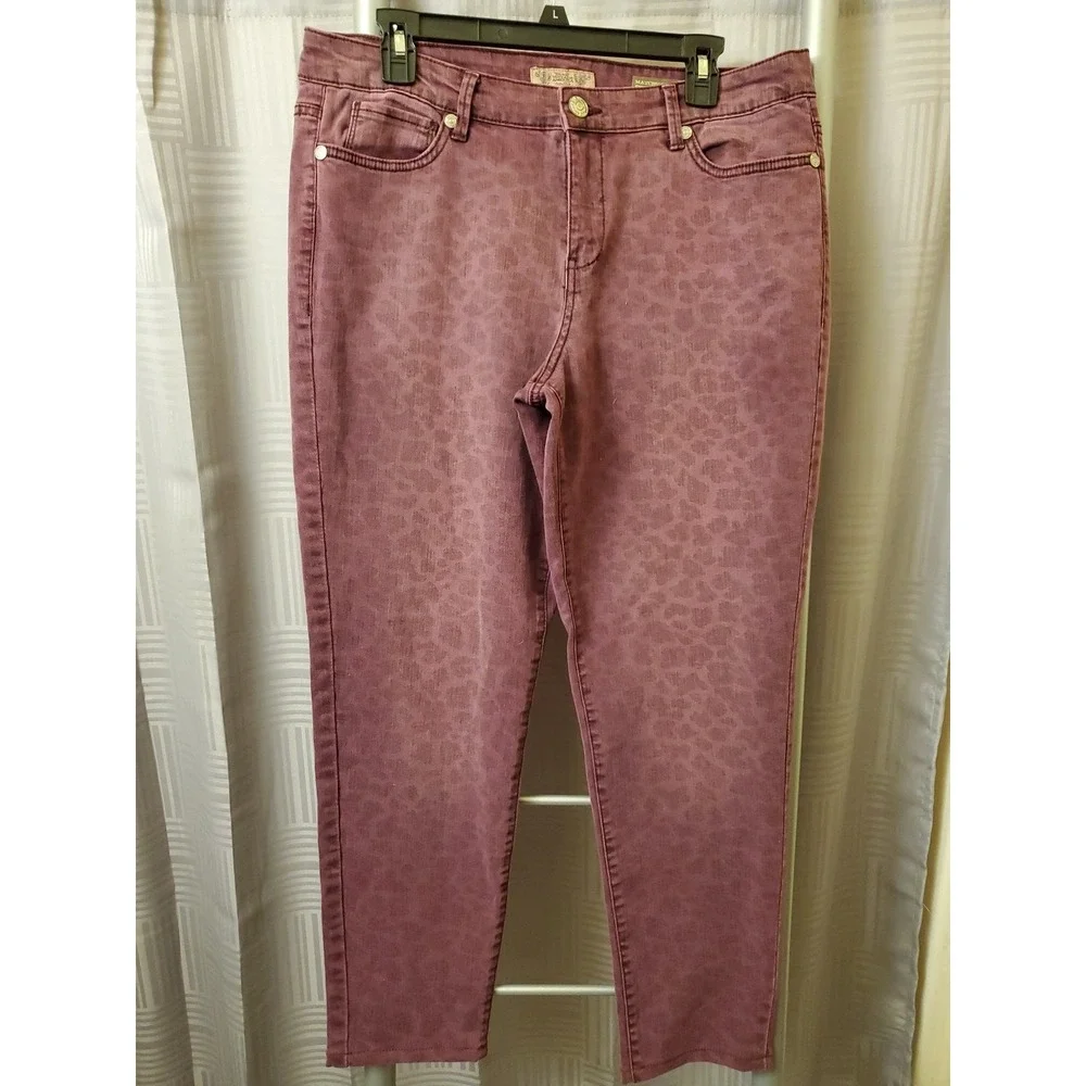 Nine West Vintage America‎ Women's Purple Leopard  Jeans Sz 14 (32x27)